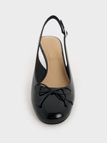 Aretha Patent Leather Bow Slingback Kitten Heels, Black Patent, hi-res