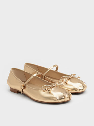 Emiko Metallic Bow Mary Jane Flats, Light Gold, hi-res