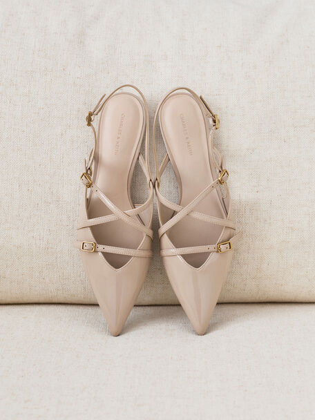 Maybelle Patent Strappy Slingback Flats, Nude, hi-res