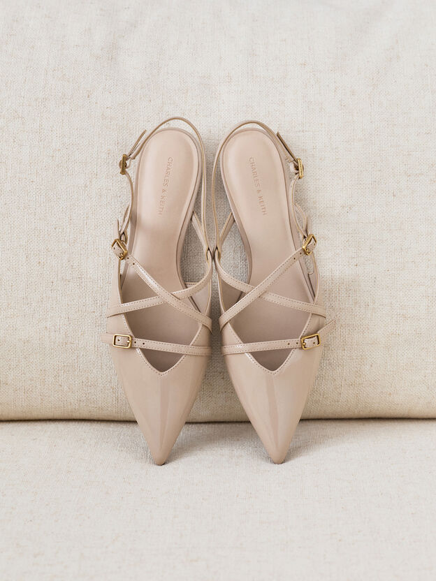 Maybelle Patent Strappy Slingback Flats, Nude, hi-res