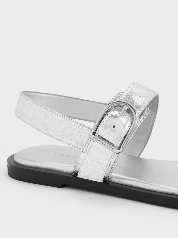 Metallic Double-Strap Slingback Sandals, Silver, hi-res