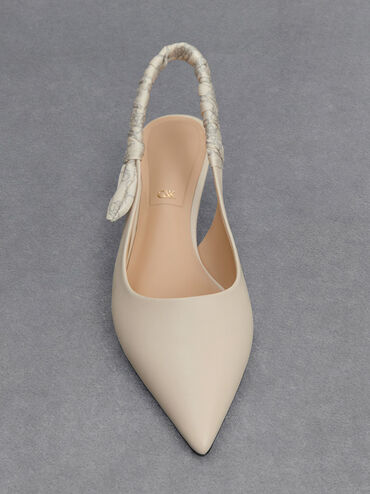 Tully Leather Ruched-Strap Slingback Pumps, Chalk, hi-res