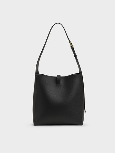 Beryl Recycled Leather Belted Hobo Bag, Black, hi-res