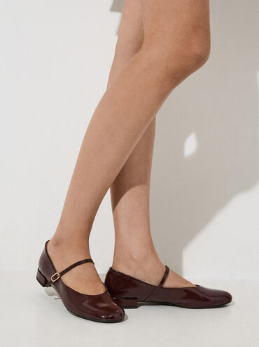 Gertrude Patent Round-Toe Mary Janes, Burgundy, hi-res