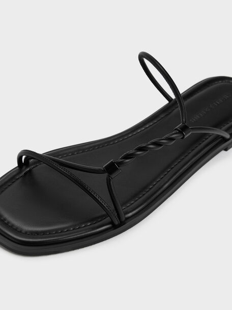 Fianna Twist-Strap Slide Sandals, Black, hi-res