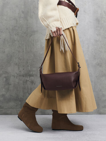 Larsen Buckle-Strap Slouchy Shoulder Bag, Plum, hi-res