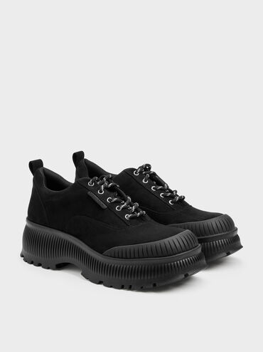 Darra Faux Suede Ridged-Sole Platform Sneakers, Black Textured, hi-res