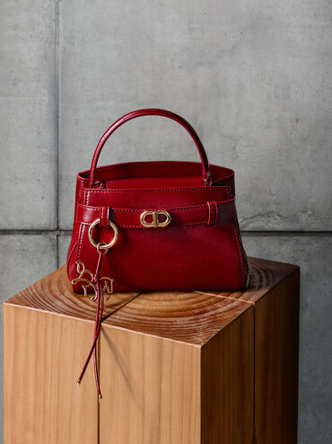 Aubrielle Horse-Motif Top Handle Bag, Tomato Red, hi-res