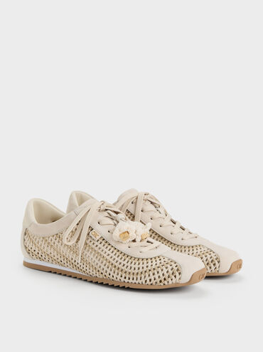 Jace Crochet & Suede Flower Sneakers, Chalk, hi-res