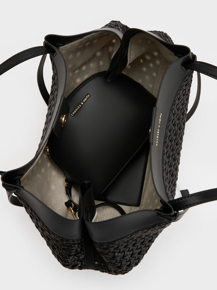 Calla Woven Tote Bag, Black, hi-res
