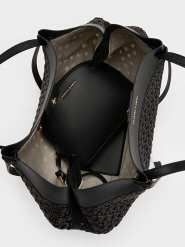 Calla Woven Tote Bag, Black, hi-res