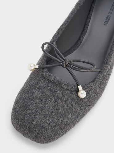 Barbara Felt Pearl-Embellished Bow Ballet Pumps, Grey, hi-res