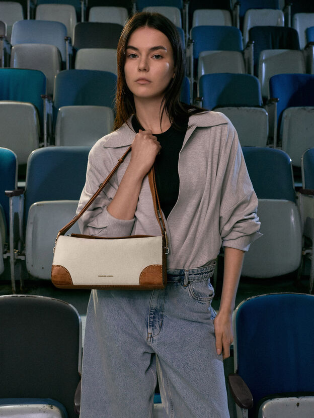 Delfina Canvas Elongated Shoulder Bag, Multi, hi-res