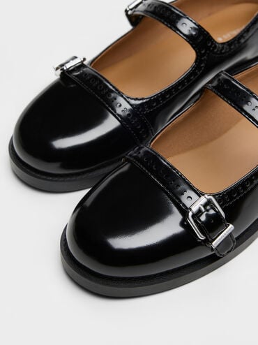 Double-Strap Brogue Mary Janes, Black Box, hi-res