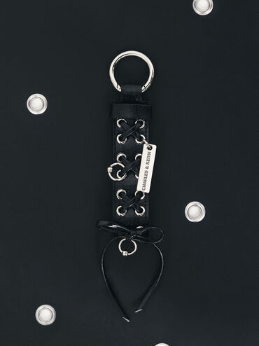 Grommet Lace-Up Bag Charm, Noir, hi-res