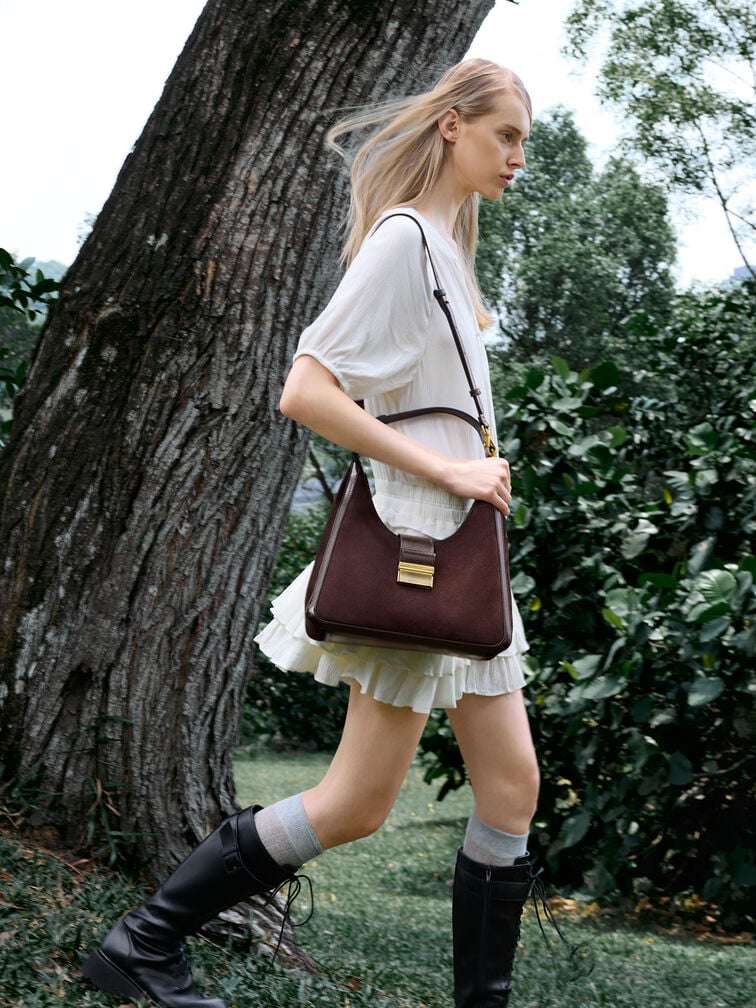 Charlot Recycled Suede Hobo Bag, Espresso Brown, hi-res
