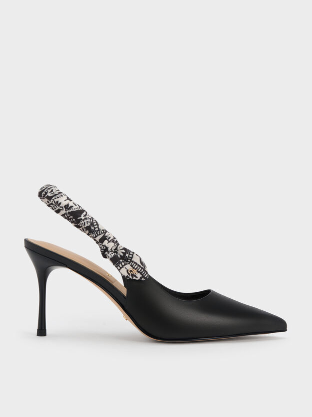 Tayari Leather Scarf-Strap Slingback Pumps, Black, hi-res