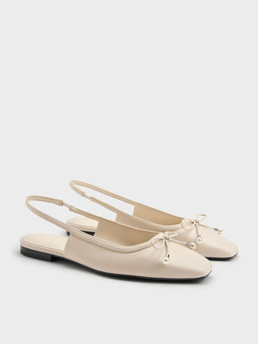 Barbara Pearl-Embellished Bow Slingback Flats, Chalk, hi-res