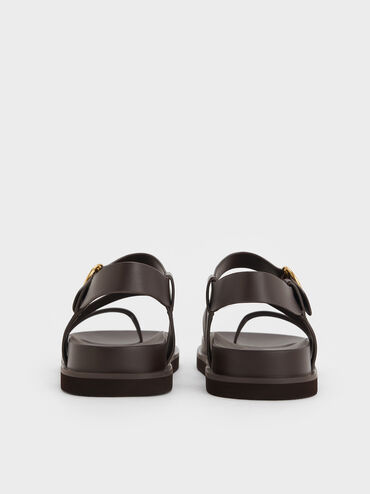 Buckled Ankle-Strap Strappy Sandals, Dark Brown, hi-res