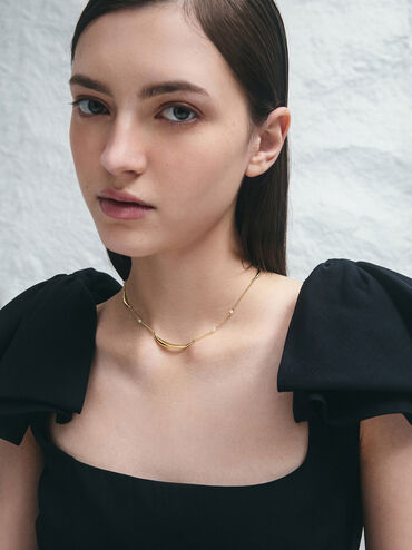 Corrine Pearl Sculptural Necklace, Brush Gold, hi-res