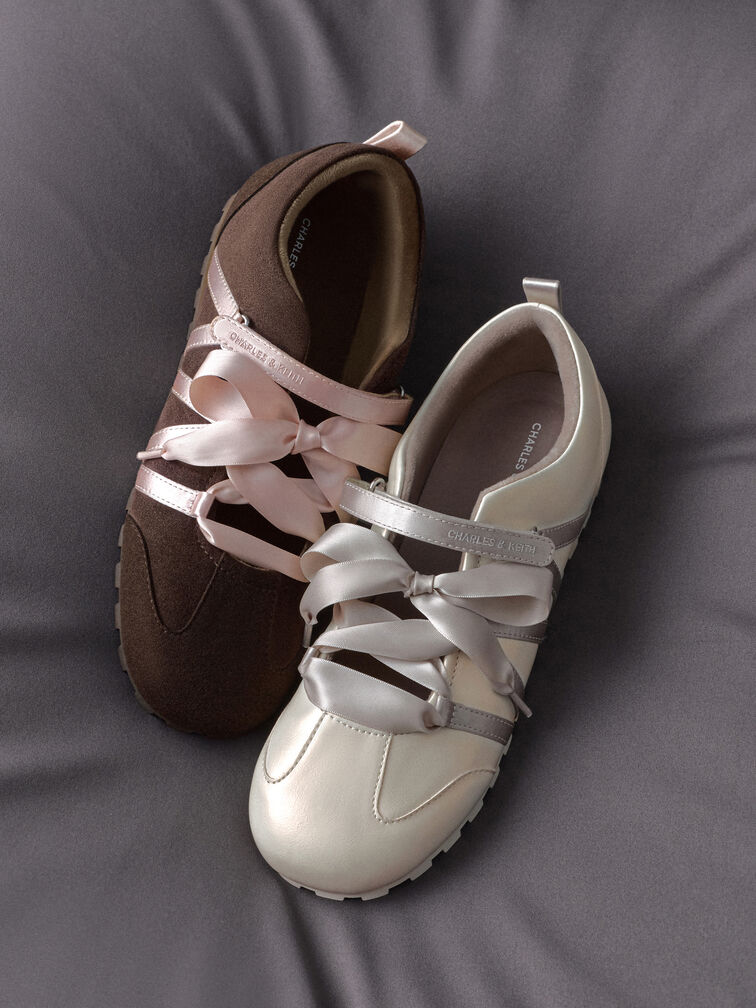 Silko Faux Suede Satin-Lace Ballet Sneakers, Dark Brown Textured, hi-res