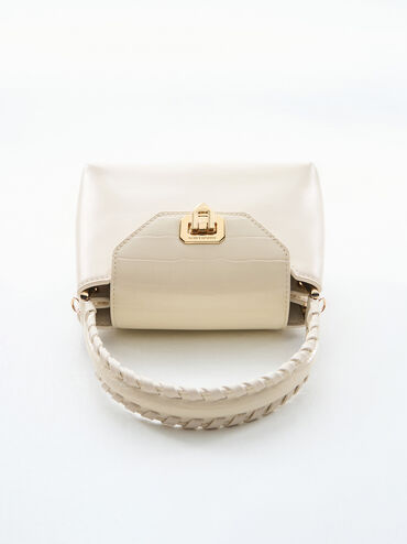 Arwen Croc-Effect Braided-Strap Top Handle Bag, Cream, hi-res
