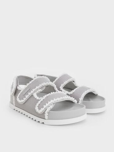 Mesh Pearl-Embellished Flatform Sandals, Silver, hi-res