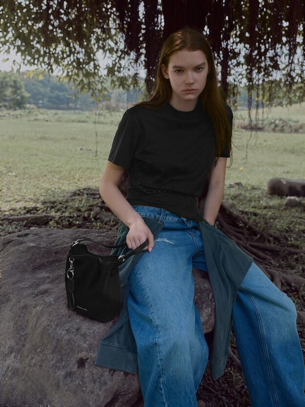 Levy Nylon Bucket Bag, Noir, hi-res