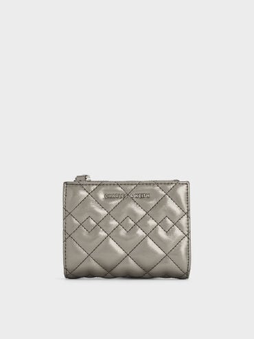 Duo Metallic Quilted Small Wallet, Pewter, hi-res