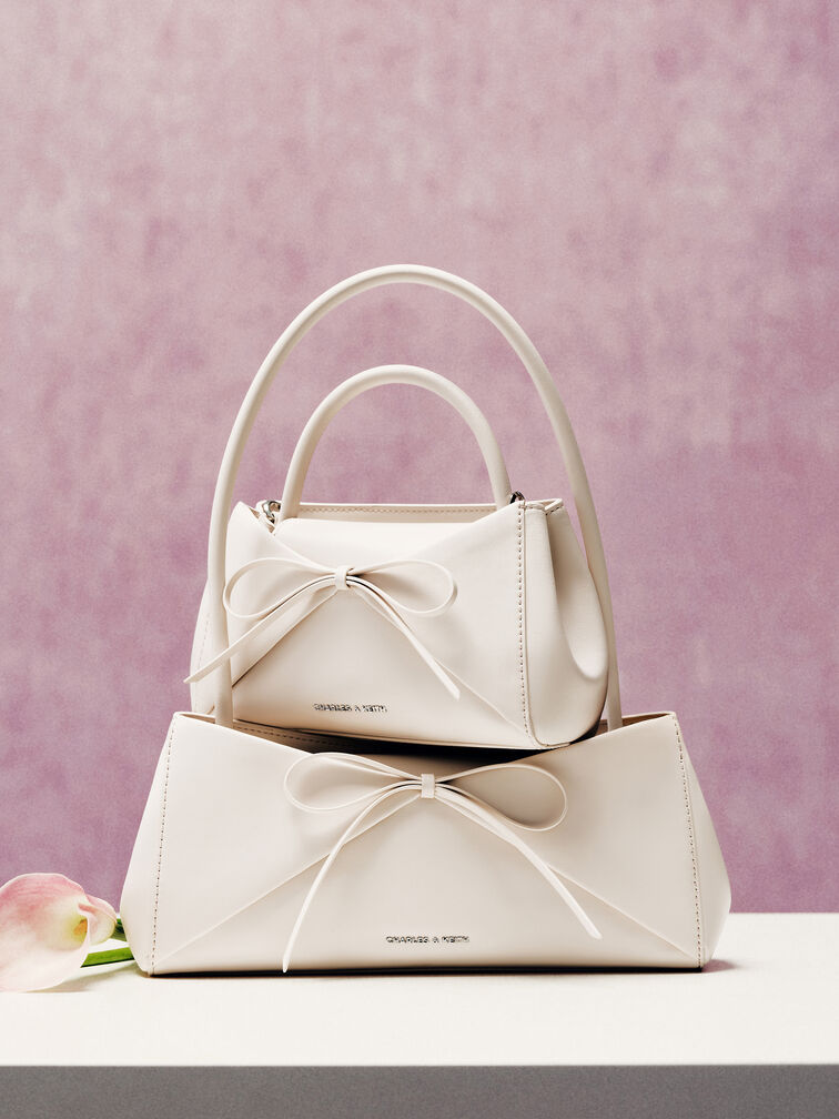 Hazel Bow Panelled Shoulder Bag, Cream, hi-res
