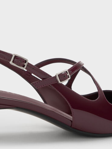 Pauline Patent Crossover Slingback Kitten Heels, Maroon, hi-res