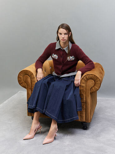 Tayari Leather Printed-Strap Slingback Pumps, Pink, hi-res