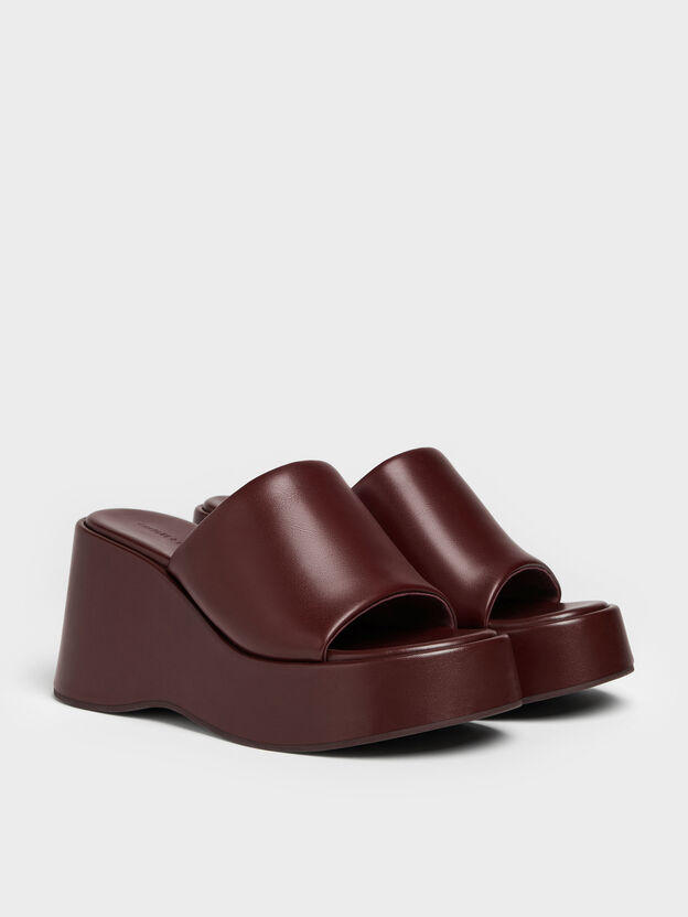 Wide-Strap Platform Wedges, Burgundy, hi-res