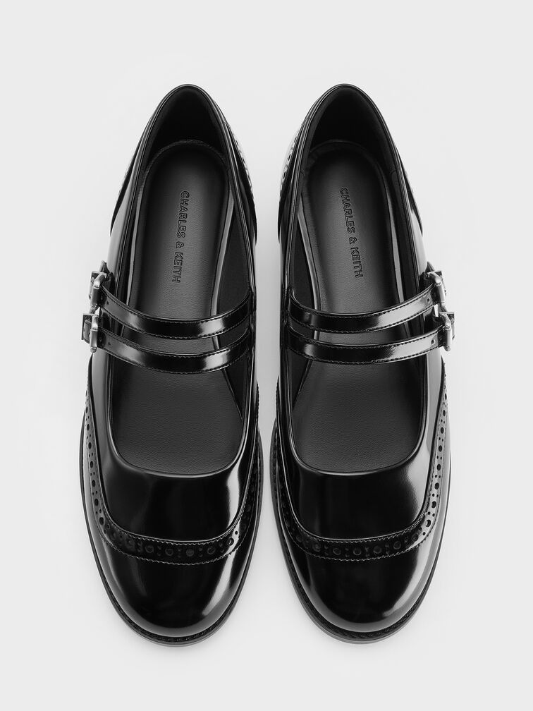 Double-Strap Brogue Mary Janes, Black Box, hi-res