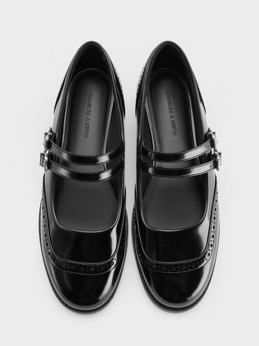 Double-Strap Brogue Mary Janes, Black Box, hi-res
