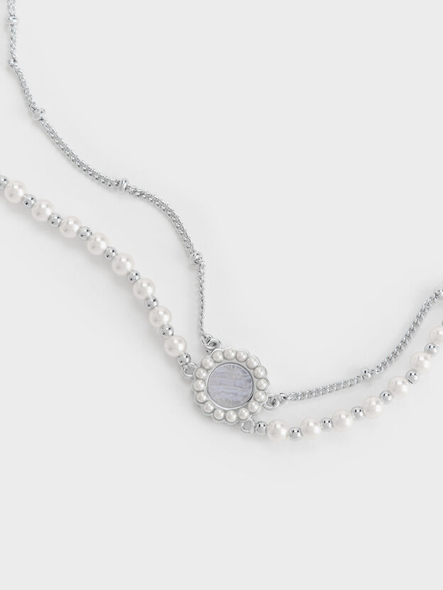 Pearl & Gemstone Double-Chain Bracelet, Light Blue, hi-res