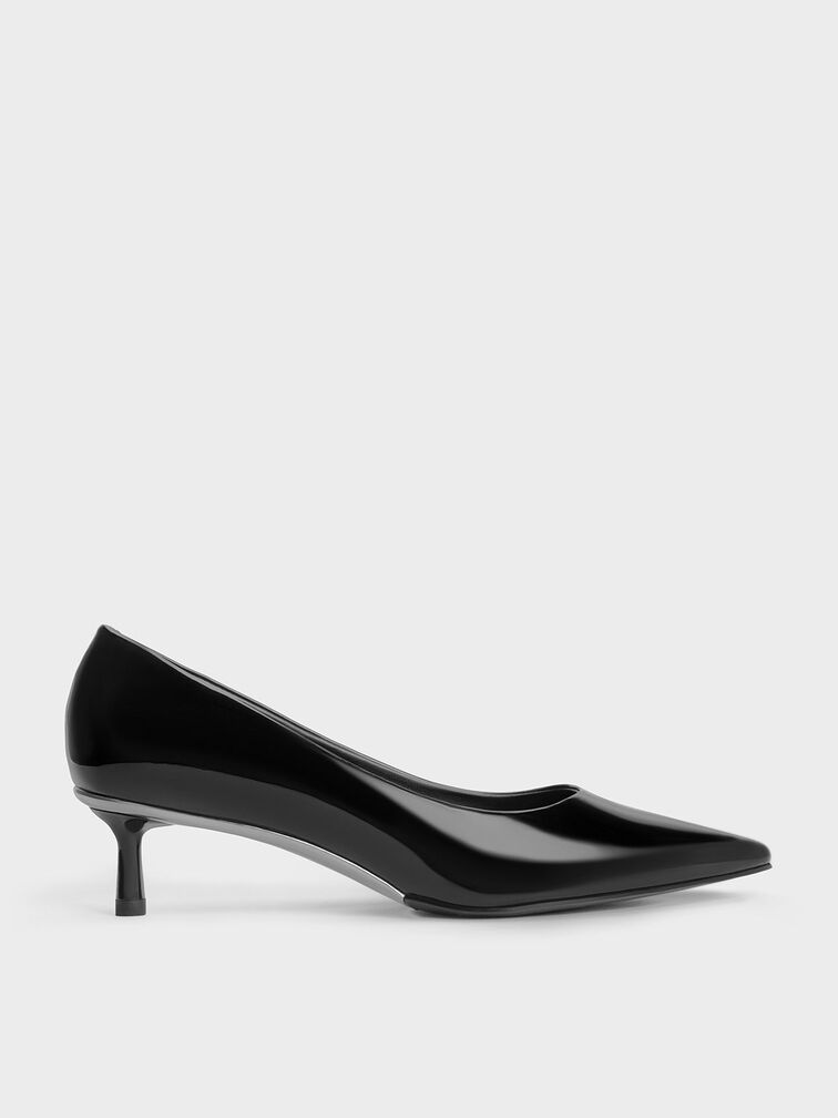 Curtis Patent Pointed-Toe Kitten Heel Pumps, Black Patent, hi-res