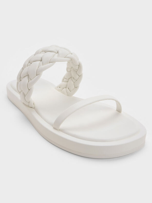 Braided-Strap Flatform Sandals, White, hi-res