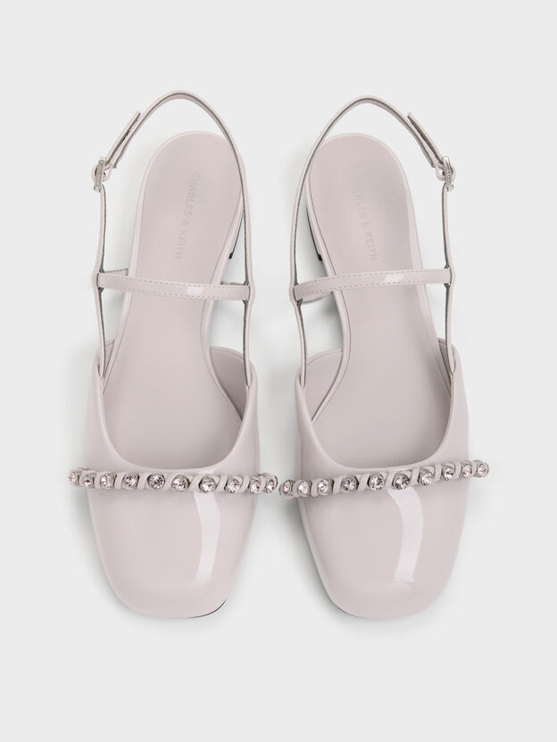 Patent Crystal Slingback Flats, Lilac, hi-res