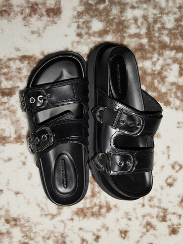 Kirke Buckled Double-Strap Sandals, Black, hi-res