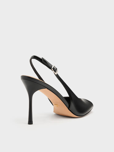 Kyra Leather Peep-Toe Slingback Heels, Black Box, hi-res
