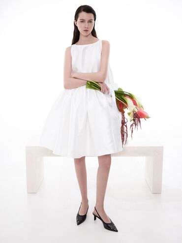 Sequin Mesh & Leather Slingback Kitten Heels, Black Textured, hi-res