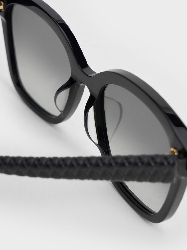 Leather Quilted Sunglasses, Black, hi-res