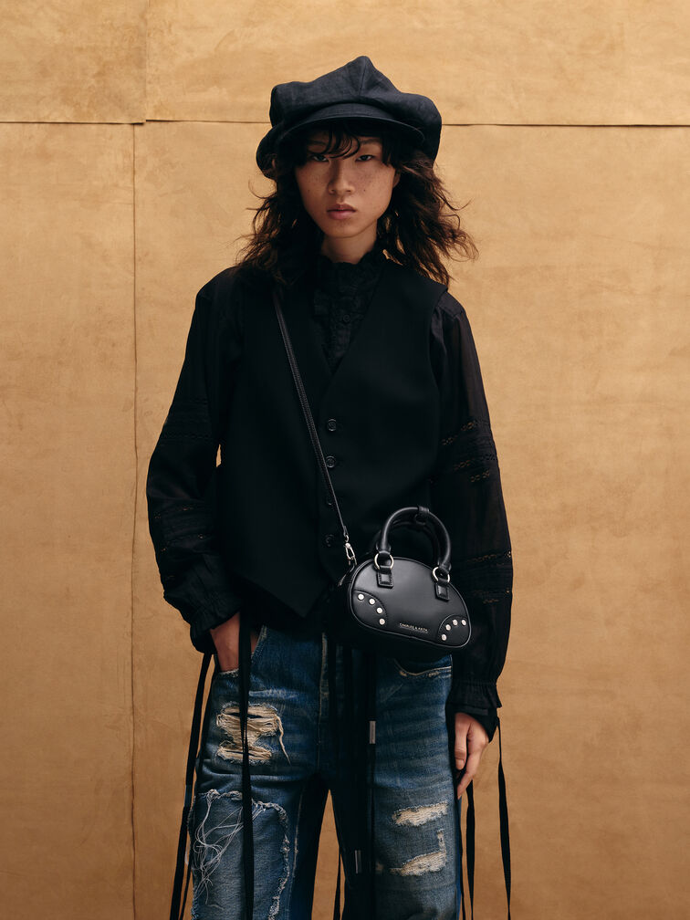 Bobbie Studded Top Handle Bag, Noir, hi-res