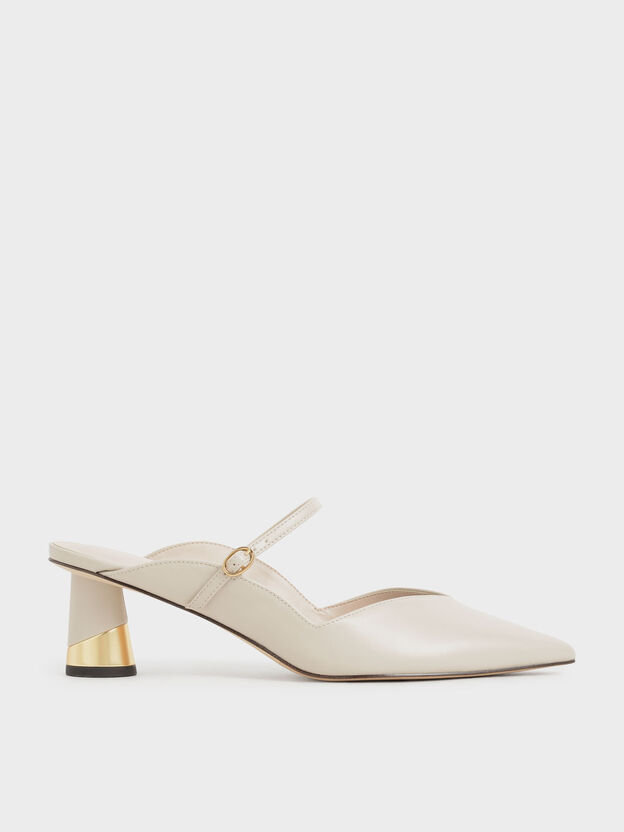 Cammie Metallic Sculptural Heel Mules, Chalk, hi-res