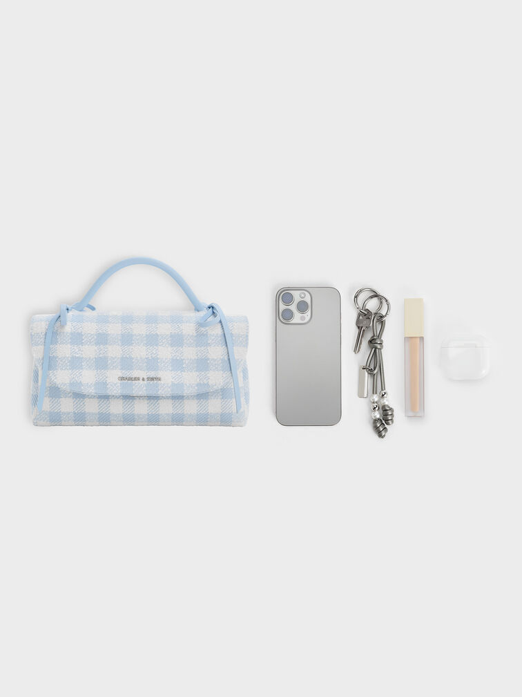 Hazel Gingham Bow Wallet On Chain, Gingham Blue, hi-res