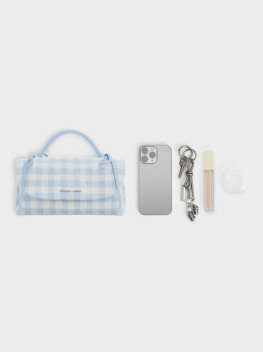 Hazel Gingham Bow Wallet On Chain, Gingham Blue, hi-res