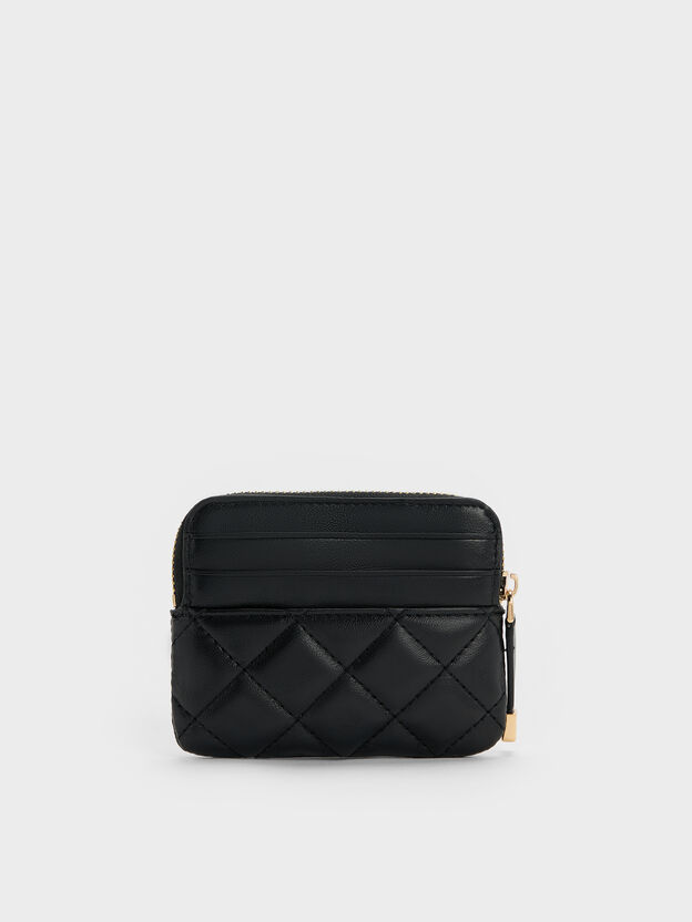 Alva Quilted Top-Zip Card Holder, Black, hi-res