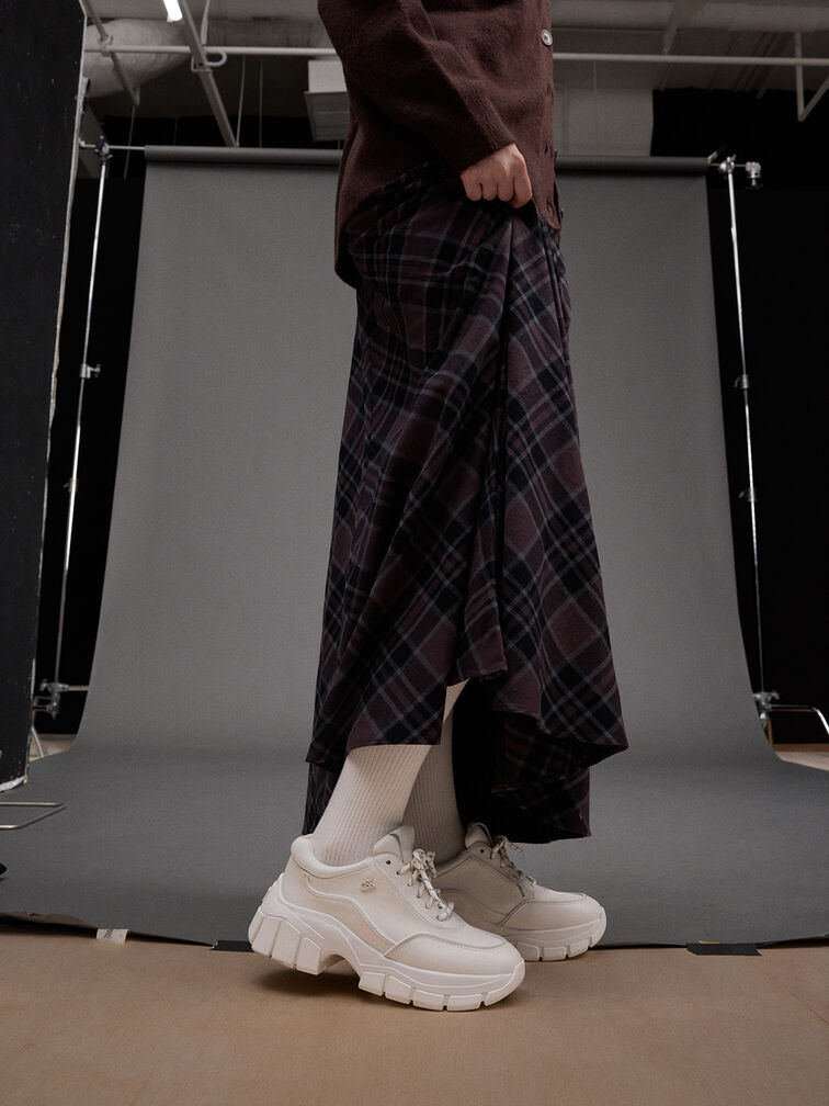 Yunna Leather & Recycled Fabric Chunky Sneakers, White, hi-res