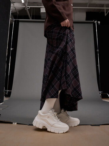 Yunna Leather & Recycled Fabric Chunky Sneakers, White, hi-res